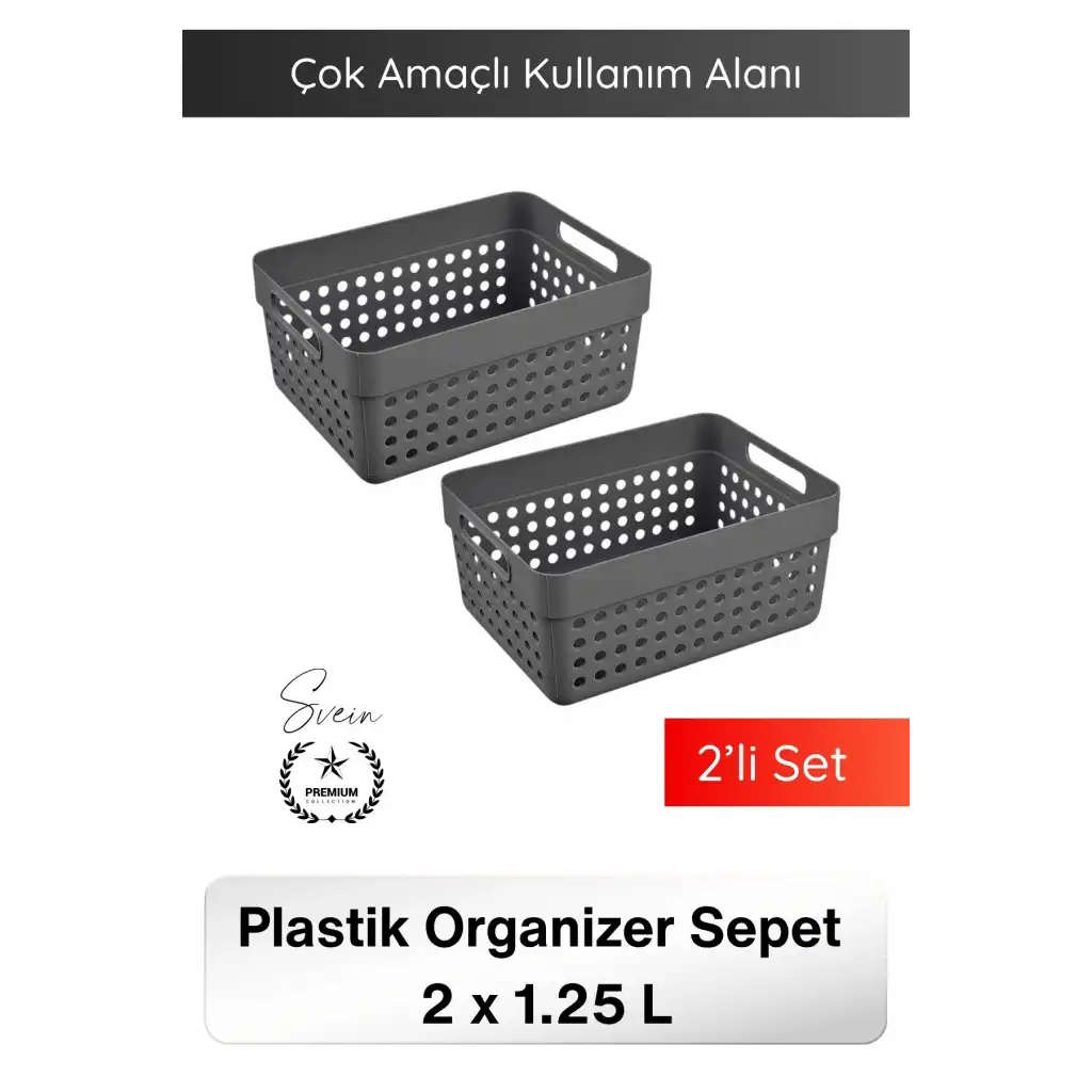 #Sepet 1.25 LT Plastik Organizer Sepet 2’li Set Çok Amaçlı Düzenleyici Saklama Kutusu Dolap İçi Mutfak Banyo Ofis Masaüstü Raf Organizeri Dayanıklı Pratik Taşınabilir Depolama Sepeti