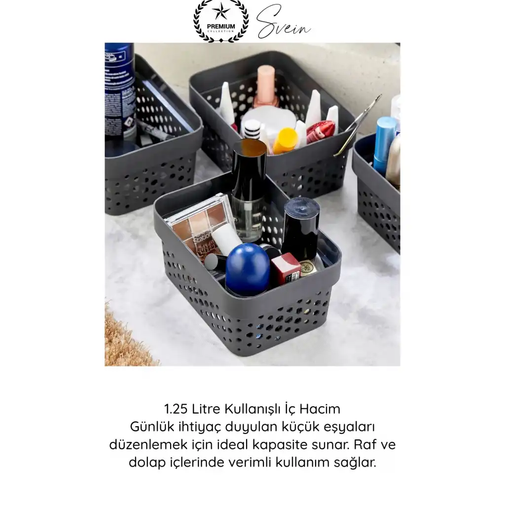 #Sepet 1.25 LT Plastik Organizer Sepet 2’li Set Çok Amaçlı Düzenleyici Saklama Kutusu Dolap İçi Mutfak Banyo Ofis Masaüstü Raf Organizeri Dayanıklı Pratik Taşınabilir Depolama Sepeti
