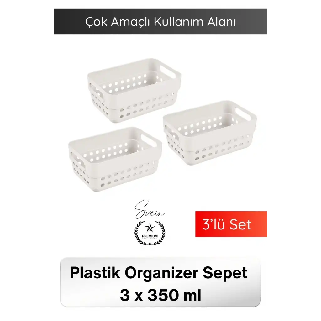 #Organizer 350 ML Plastik Organizer Sepet 3’lü Set Çok Amaçlı Düzenleyici Saklama Kutusu Dolap İçi Mutfak Banyo Masaüstü Çekmece Raf Organizeri Dayanıklı Kompakt Depolama Sepeti