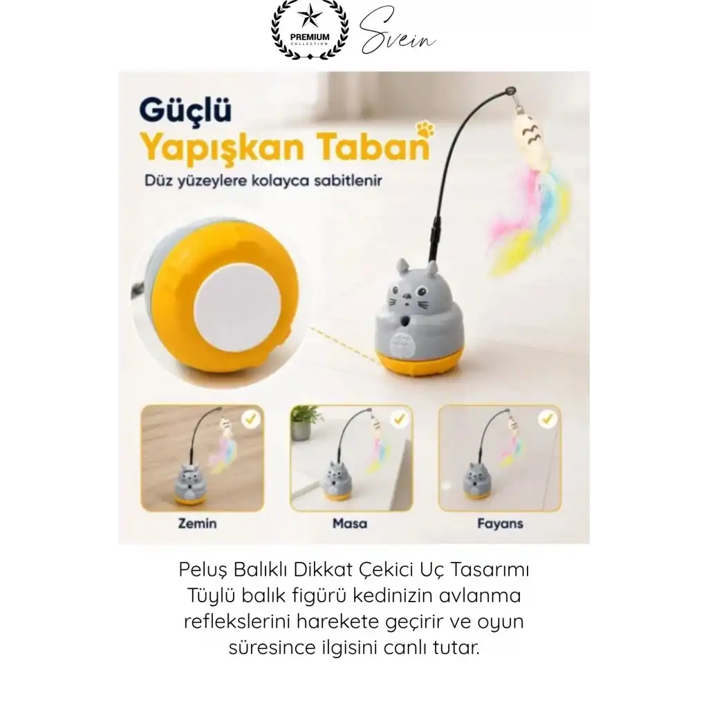 #KediOyuncağı İnteraktif 360 Dönen Yapışkanlı Kedi Oyuncağı Peluş Balıklı Yaylı Olta Eğitici Hareketli Kedi Aktivite Oyuncağı Avcılık Egzersiz Aparatı Yapışkan Tabanlı Dayanıklı Pet Oyuncağı