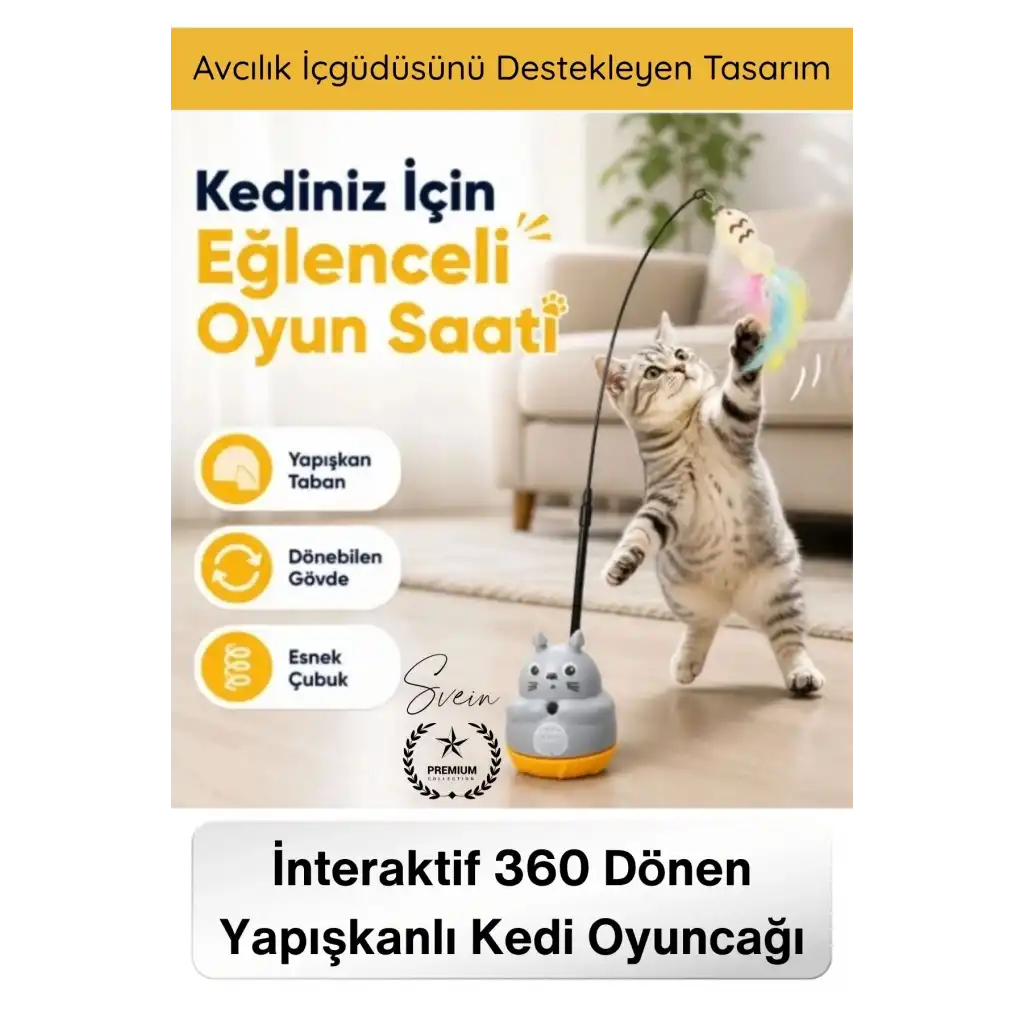 #KediOyuncağı İnteraktif 360 Dönen Yapışkanlı Kedi Oyuncağı Peluş Balıklı Yaylı Olta Eğitici Hareketli Kedi Aktivite Oyuncağı Avcılık Egzersiz Aparatı Yapışkan Tabanlı Dayanıklı Pet Oyuncağı