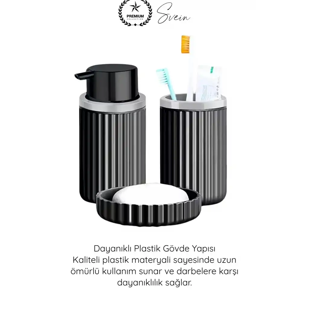 #Sabunluk Plastik Banyo Seti 3’lü Diş Fırçalık Sıvı Sabunluk Katı Sabunluk Modern Düzenleyici Şık Dayanıklı Pompalı Banyo Aksesuarı Mutfak Kullanımına Uygun Dekoratif Organizer Set