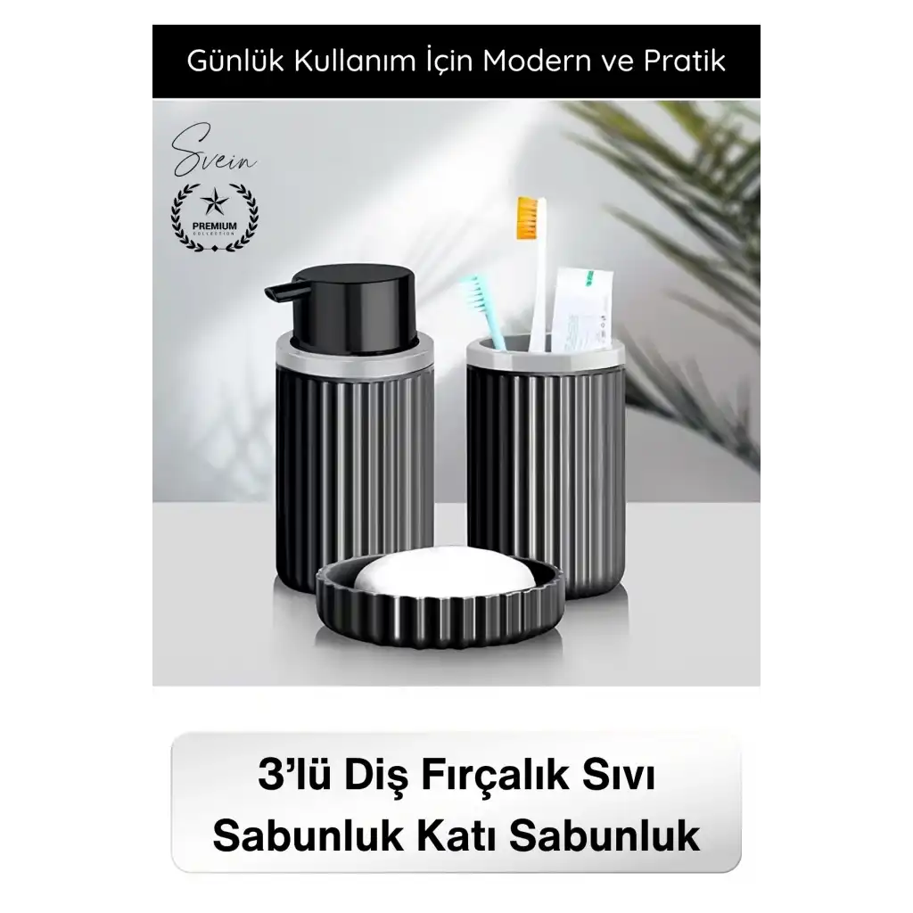 #Sabunluk Plastik Banyo Seti 3’lü Diş Fırçalık Sıvı Sabunluk Katı Sabunluk Modern Düzenleyici Şık Dayanıklı Pompalı Banyo Aksesuarı Mutfak Kullanımına Uygun Dekoratif Organizer Set