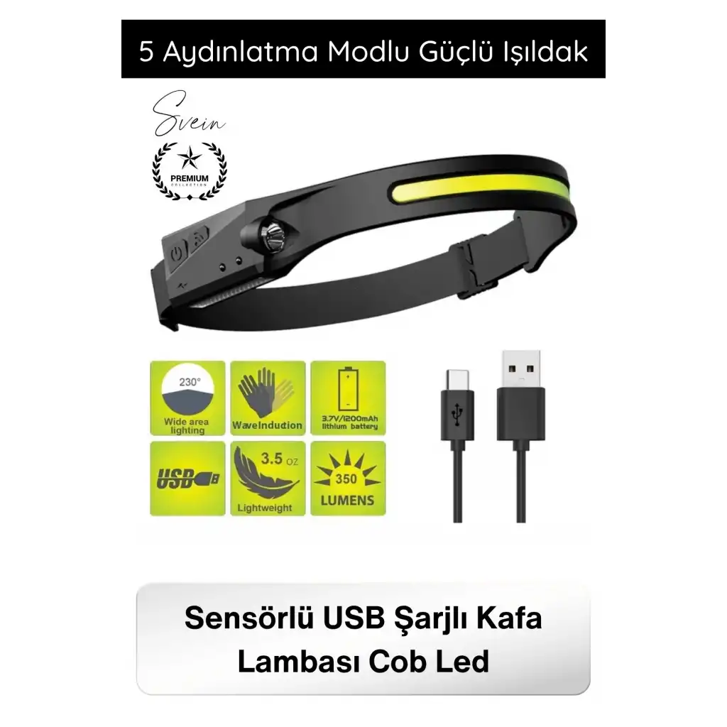 #KafaFeneri Sensörlü USB Şarjlı Kafa Lambası COB LED 5 Aydınlatma Modlu Güçlü Işıldak Dahili Pilli Ayarlanabilir Bantlı Kötü Koşullara Dayanıklı Kamp Balıkçılık Tamir Outdoor Çalışma Feneri