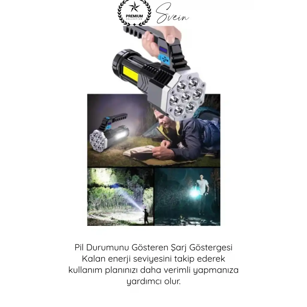 #Fener USB Şarjlı El Feneri 7 XPE COB LED 5 Modlu Şarj Göstergeli Güçlü Işıldak ABS Gövdeli Taşınabilir Kamp Av Balıkçılık Acil Durum Outdoor Aydınlatma Feneri