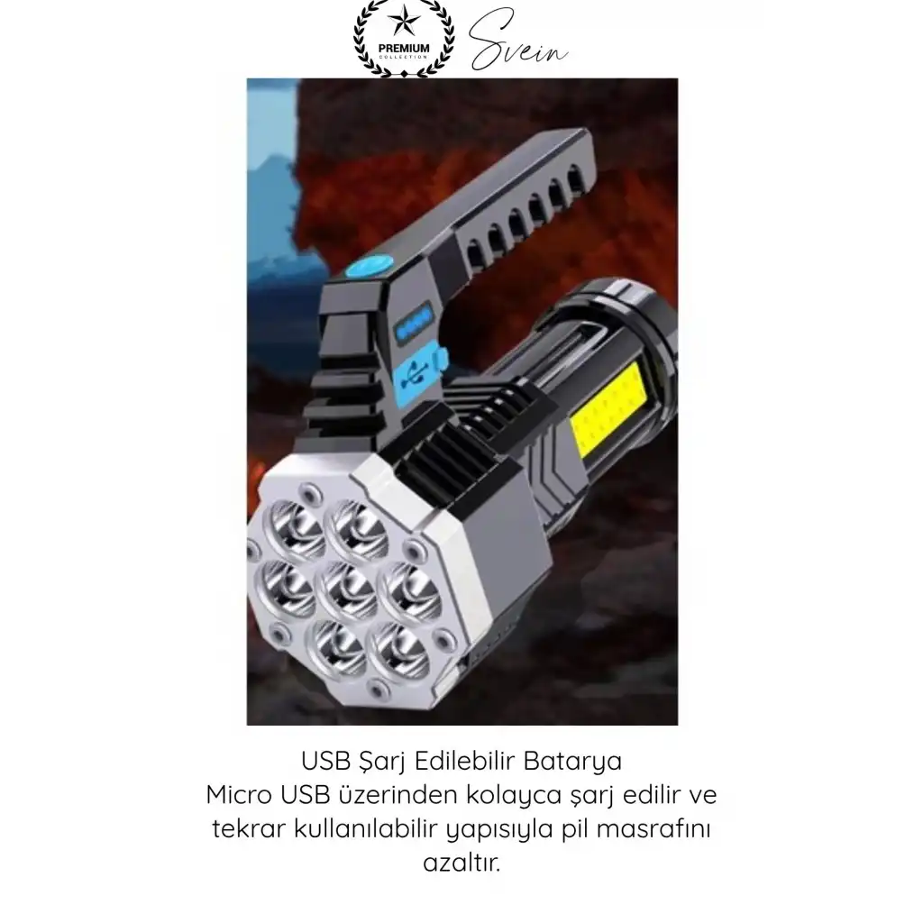 #Fener USB Şarjlı El Feneri 7 XPE COB LED 5 Modlu Şarj Göstergeli Güçlü Işıldak ABS Gövdeli Taşınabilir Kamp Av Balıkçılık Acil Durum Outdoor Aydınlatma Feneri