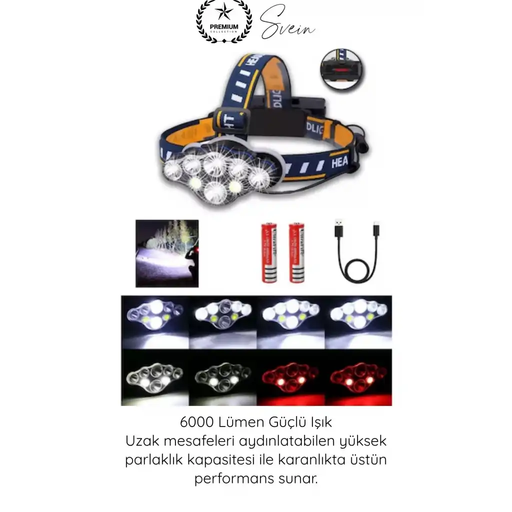 #KafaLambası USB Şarjlı Kafa Lambası 8 LED 8 Modlu 6000 Lümen Su Geçirmez Profesyonel Kafa Feneri COB T6 XPE Sensörsüz Kamp Balıkçılık Avcılık Koşu Tamir Outdoor Işıldak