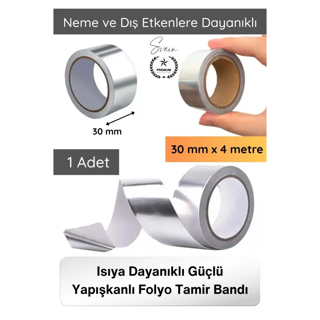 #AlüminyumBant Alüminyum Bant 30 mm x 4 Metre Isıya Dayanıklı Güçlü Yapışkanlı Folyo Tamir Bandı Klima Baca Havalandırma Fırın Boru İzolasyon Onarım Sızdırmazlık Metal Yüzey Tamirat Bandı