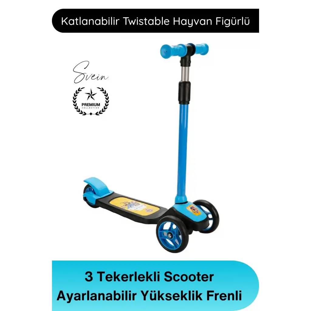 #Scooter Hayvan Figürlü 3 Tekerlekli Twistable Scooter Ayarlanabilir Yükseklik Frenli Katlanabilir Çocuk Scooter Kaydırmaz Taban Direksiyonlu Denge Geliştirici Unisex Oyuncak 3 Yaş Üzeri 50 Kg Taşıma