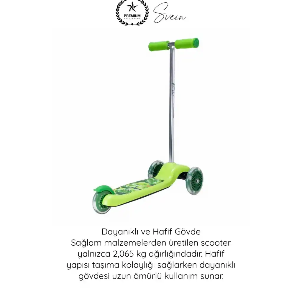 #Scooter 3 Tekerlekli Işıklı Dinozor Scooter Çocuk Frenli Kaydırmaz Tabanlı Denge Geliştirici Twist Direksiyonlu Unisex Oyuncak Yeşil Renkli 2 Yaş Üzeri 20 Kg Taşıma Kapasiteli Eğitici