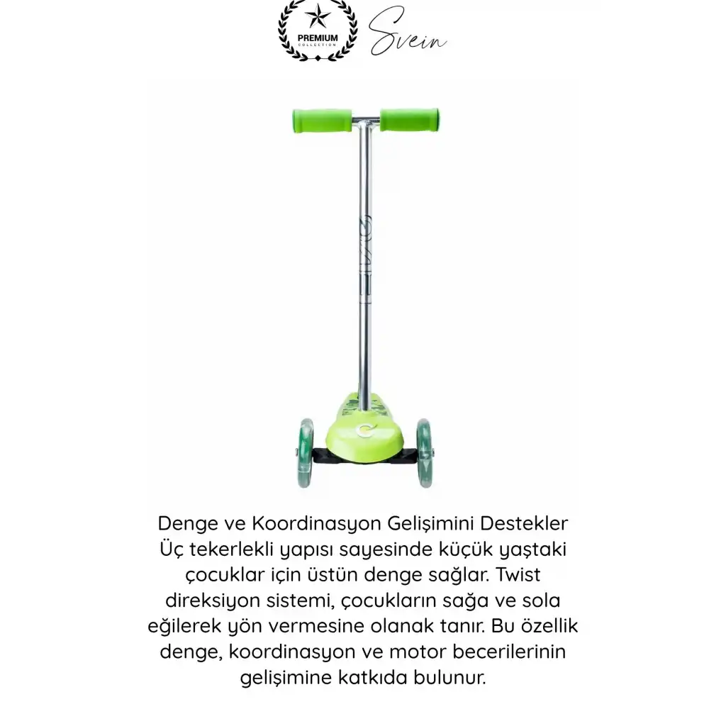 #Scooter 3 Tekerlekli Işıklı Dinozor Scooter Çocuk Frenli Kaydırmaz Tabanlı Denge Geliştirici Twist Direksiyonlu Unisex Oyuncak Yeşil Renkli 2 Yaş Üzeri 20 Kg Taşıma Kapasiteli Eğitici