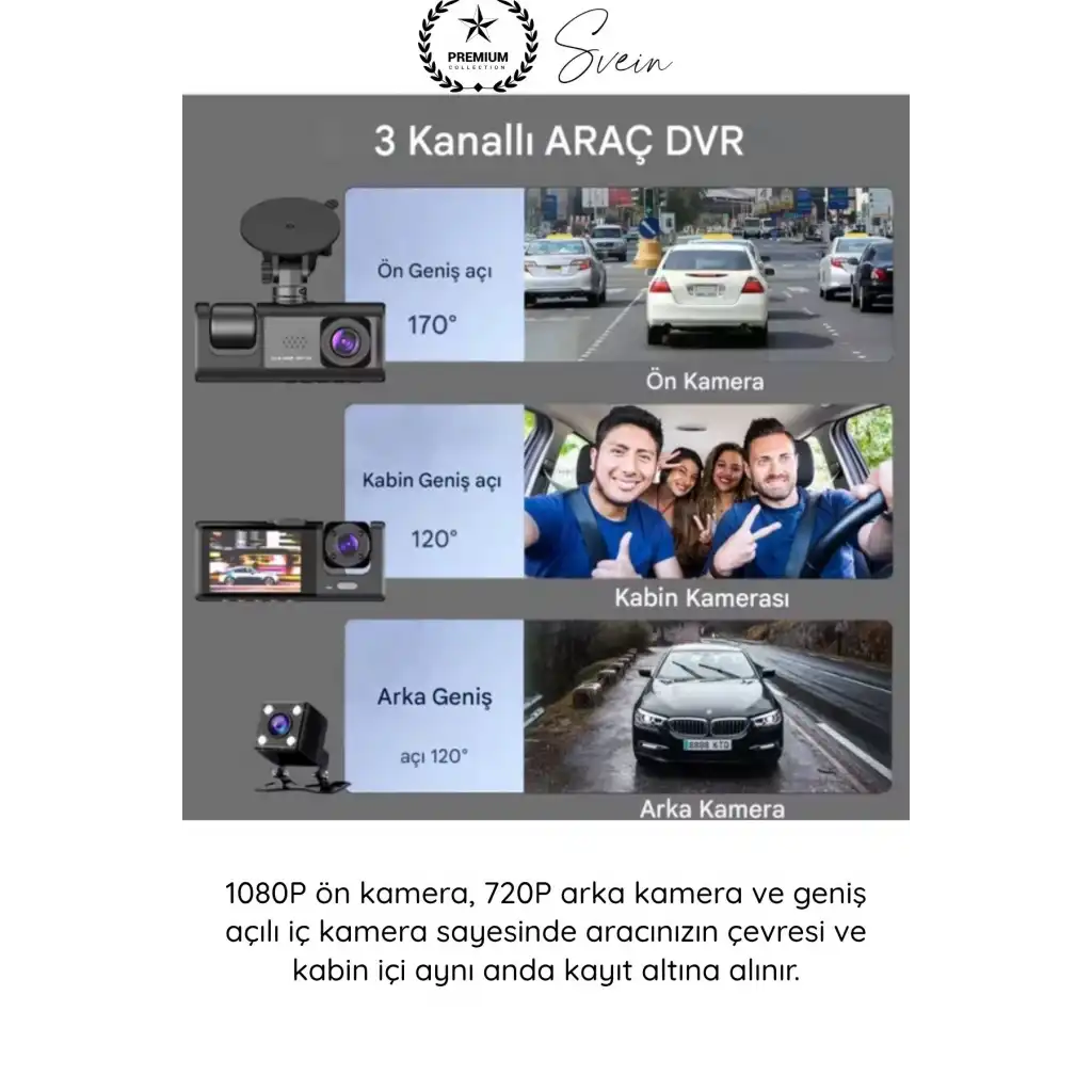 #Kamera Üç Kameralı Araç İçi Kayıt Sistemi Full HD 1080P Gece Görüşlü G Sensörlü Park Modlu Ön Arka İç Kamera IPS Ekran H.264 Döngüsel Kayıt Geri Görüş Destekli Oto Dash Cam Video Kaydedici