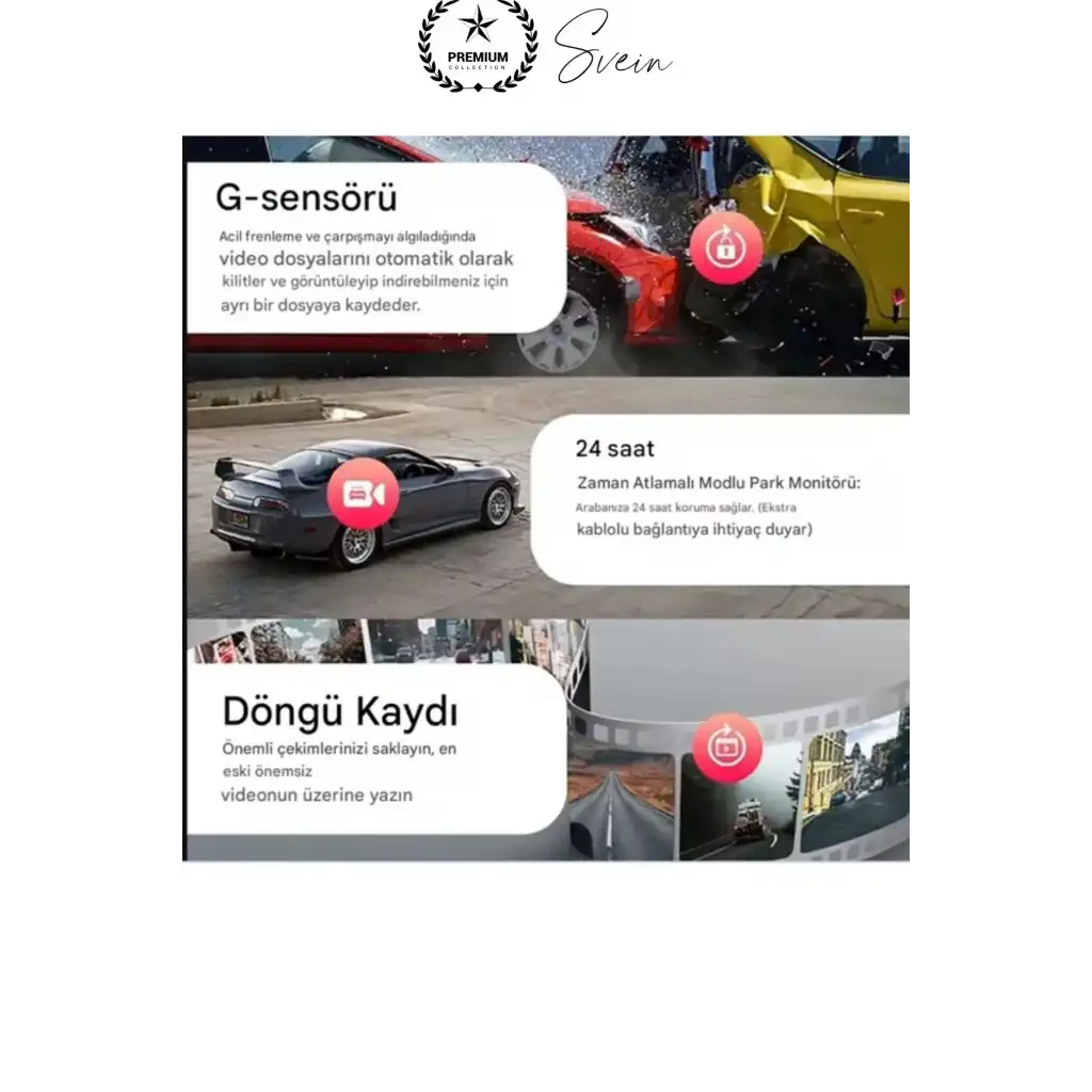 #Kamera Üç Kameralı Araç İçi Kayıt Sistemi Full HD 1080P Gece Görüşlü G Sensörlü Park Modlu Ön Arka İç Kamera IPS Ekran H.264 Döngüsel Kayıt Geri Görüş Destekli Oto Dash Cam Video Kaydedici