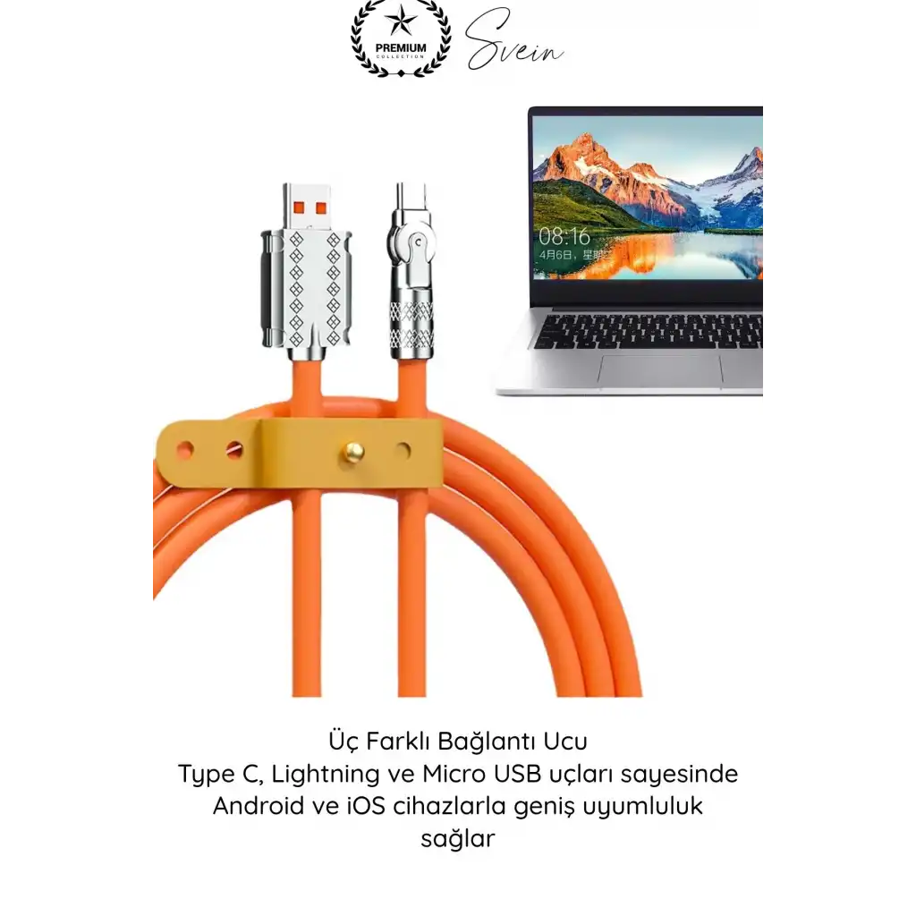 #ŞarjKablosu 3in1 Manyetik Hızlı Şarj Kablosu 120W Type C Lightning Micro USB Çinko Alaşımlı 1.2 Metre Dolaşmaz Data Veri Aktarım Destekli Dayanıklı Telefon Tablet Uyumlu USB Şarj Kablo