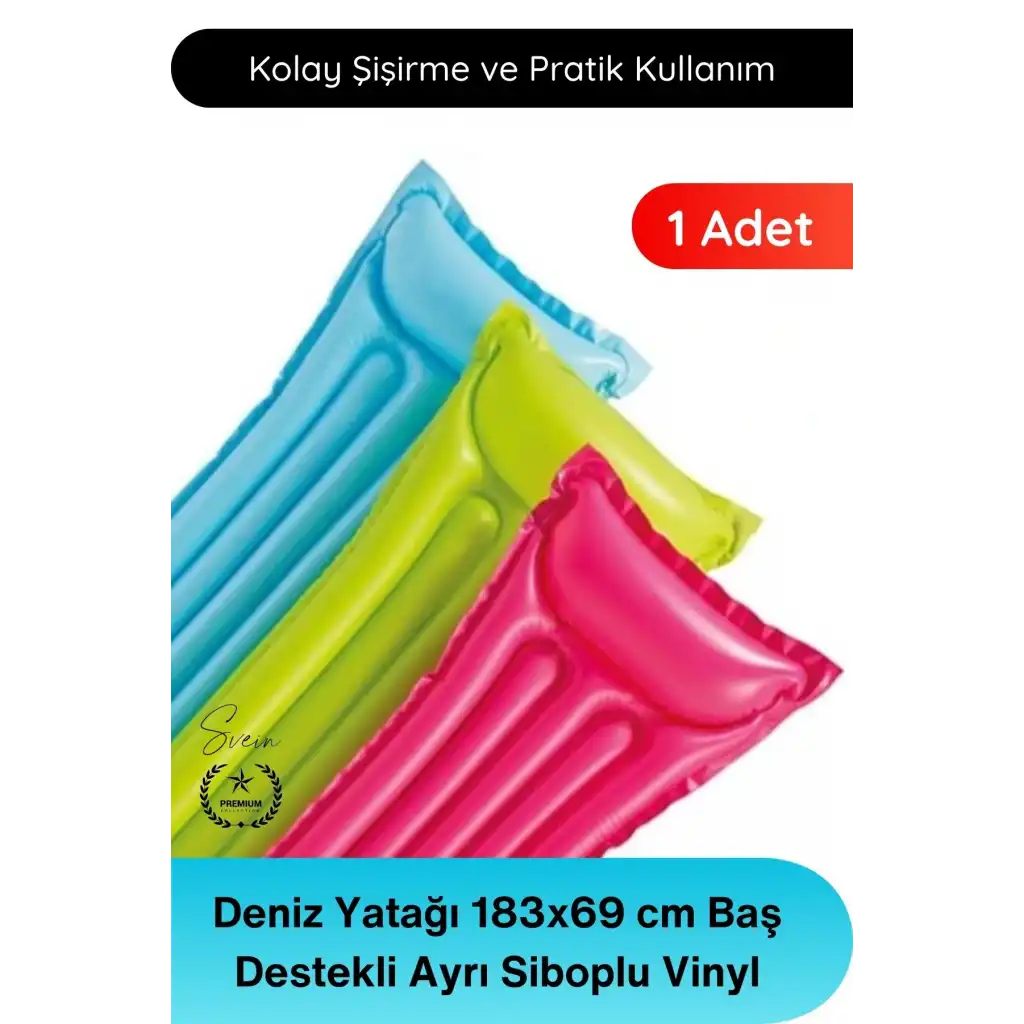 #DenizYatağı Renkli Deniz Yatağı 183x69 cm Şişme Havuz Yatağı Baş Destekli Ayrı Siboplu Vinyl Plaj Yatağı Dayanıklı Taşınabilir Konforlu Yüzme Tatil Deniz Havuz Kullanımı İçin Şezlong Minderi
