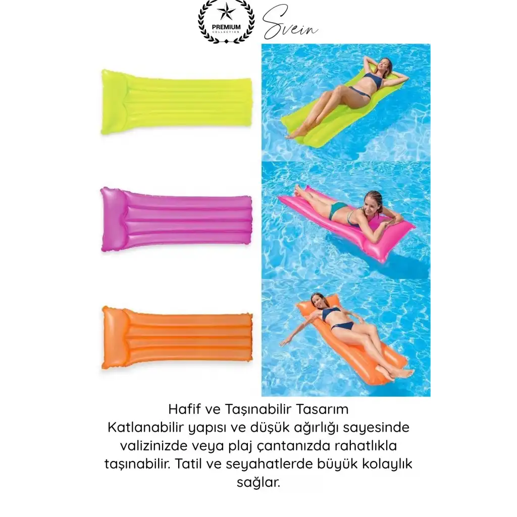 #DenizYatağı Renkli Deniz Yatağı 183x69 cm Şişme Havuz Yatağı Baş Destekli Ayrı Siboplu Vinyl Plaj Yatağı Dayanıklı Taşınabilir Konforlu Yüzme Tatil Deniz Havuz Kullanımı İçin Şezlong Minderi