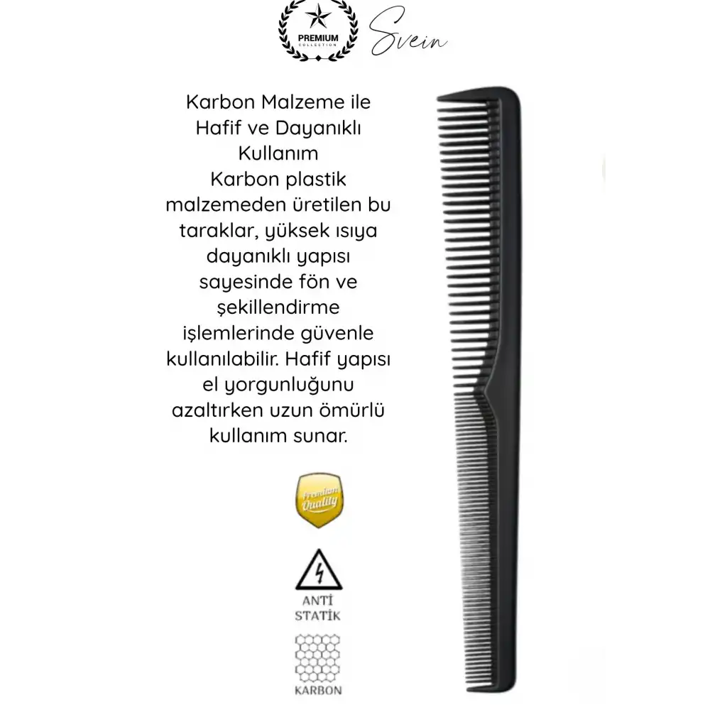 #Tarak Profesyonel Berber Kuaför Saç Kesim Tarağı Siyah Karbon Antistatik Isıya Dayanıklı İnce Kalın Dişli Sakal Bıyık Şekillendirme Boyama Fön Tarama Seti 4 Adet 17 cm Hafif Dayanıklı