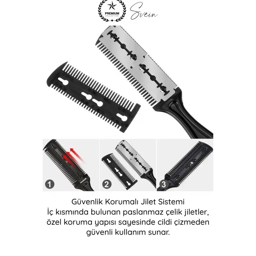 #Tarak 2 Jiletli Saç Sakal İnceltme Tarağı Profesyonel Berber Kuaför Kırık Uç Düzeltme Kat Verme Şekillendirme Seyreltme Kesim Aparatı Çift Taraflı Güvenlik Korumalı Paslanmaz Çelik 18 cm
