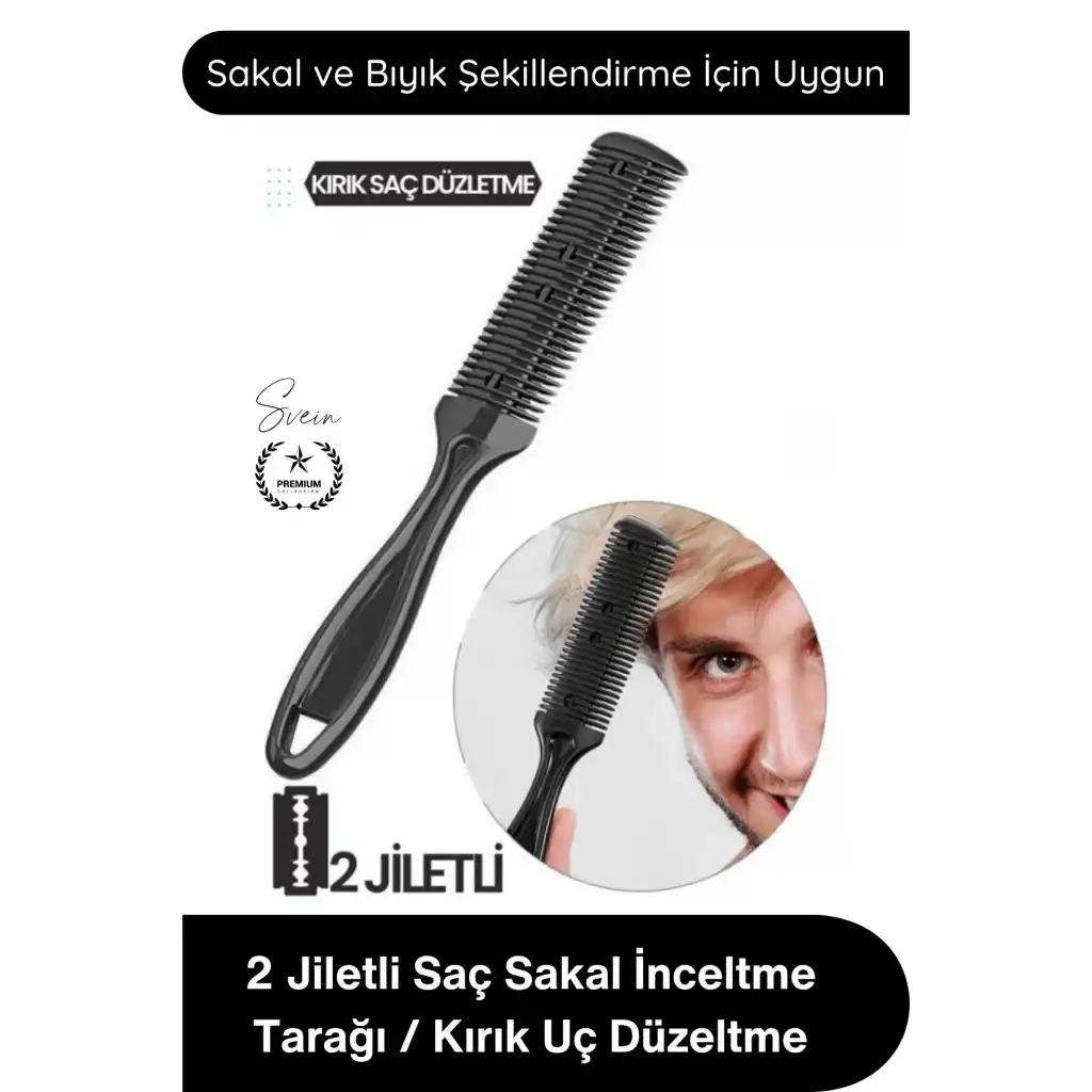 #Tarak 2 Jiletli Saç Sakal İnceltme Tarağı Profesyonel Berber Kuaför Kırık Uç Düzeltme Kat Verme Şekillendirme Seyreltme Kesim Aparatı Çift Taraflı Güvenlik Korumalı Paslanmaz Çelik 18 cm