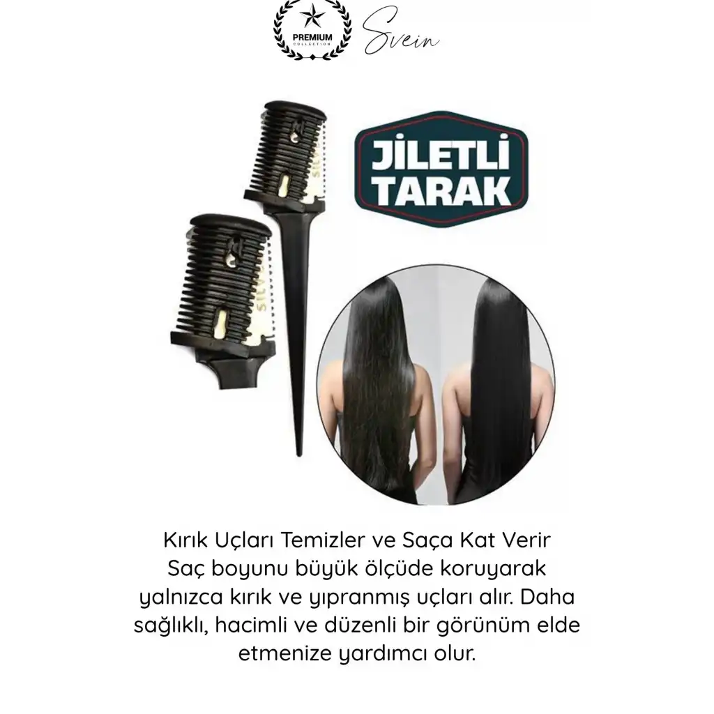 #Tarak Jiletli Saç Sakal İnceltme Tarağı Profesyonel Berber Kuaför Kırık Uç Düzeltme Kat Verme Şekillendirme Seyreltme Kesim Aparatı Çift Taraflı Güvenlik Korumalı Standart Jilet Uyumlu 17 cm