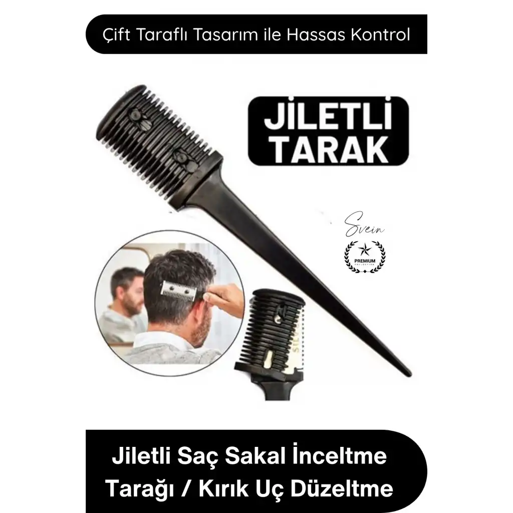 #Tarak Jiletli Saç Sakal İnceltme Tarağı Profesyonel Berber Kuaför Kırık Uç Düzeltme Kat Verme Şekillendirme Seyreltme Kesim Aparatı Çift Taraflı Güvenlik Korumalı Standart Jilet Uyumlu 17 cm