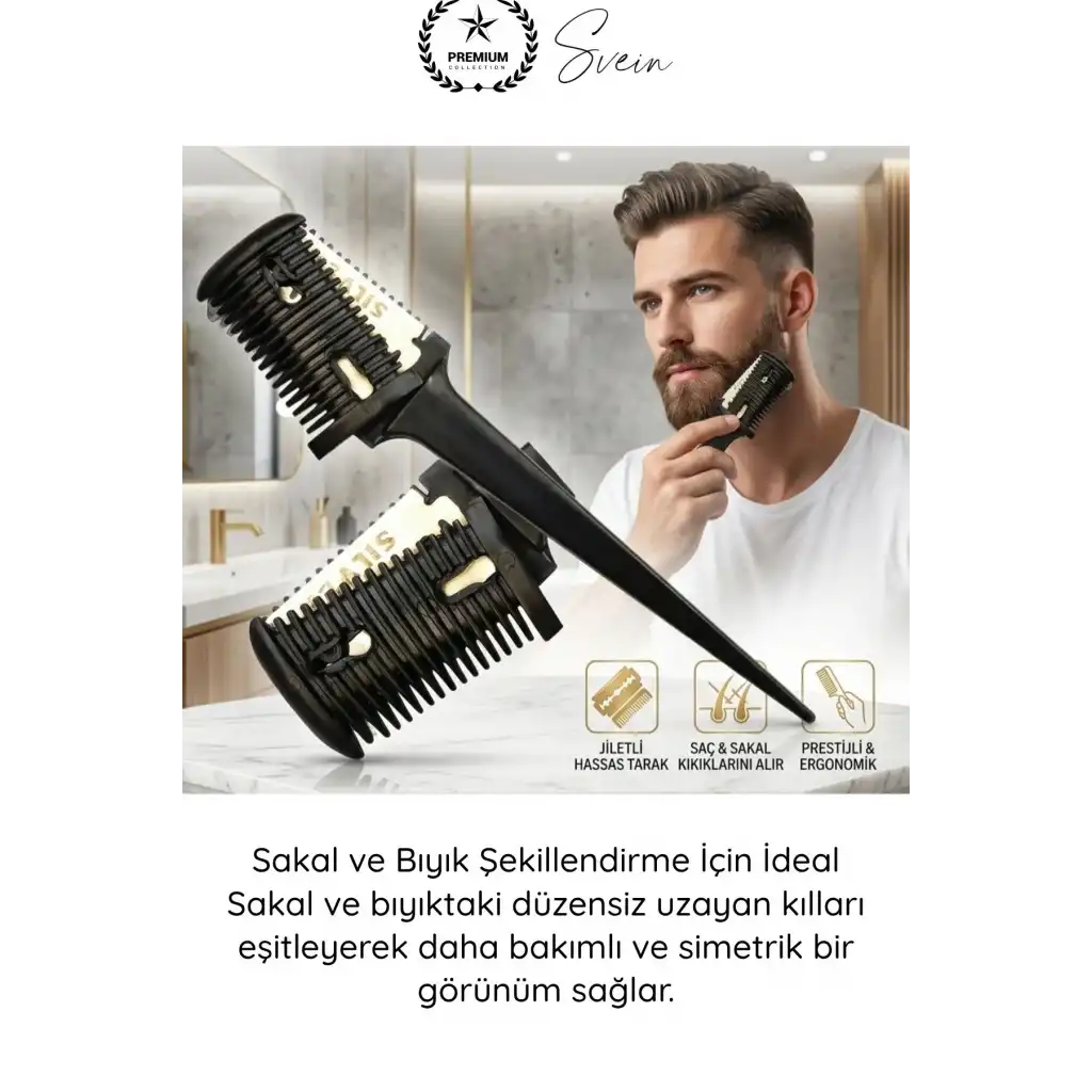 #Tarak Jiletli Saç Sakal İnceltme Tarağı Profesyonel Berber Kuaför Kırık Uç Düzeltme Kat Verme Şekillendirme Seyreltme Kesim Aparatı Çift Taraflı Güvenlik Korumalı Standart Jilet Uyumlu 17 cm