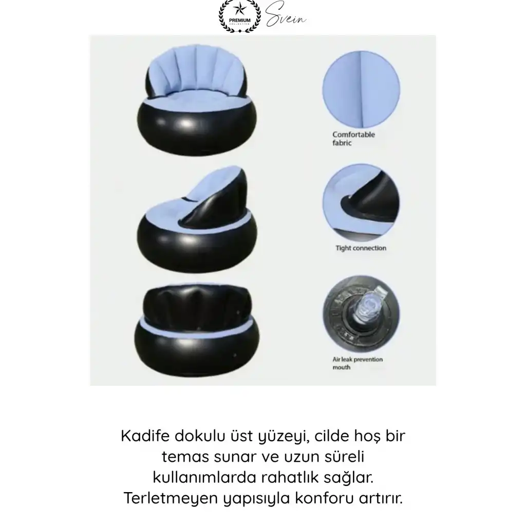 #Koltuk Şişme Tekli Koltuk Kadife Dokulu Ergonomik Konforlu Katlanabilir Portatif Kamp Bahçe Balkon Teras Plaj Havuz PVC Dayanıklı Hava Sızdırmaz Oturma Minderli Misafir Dinlenme Koltuğu 85x74 cm