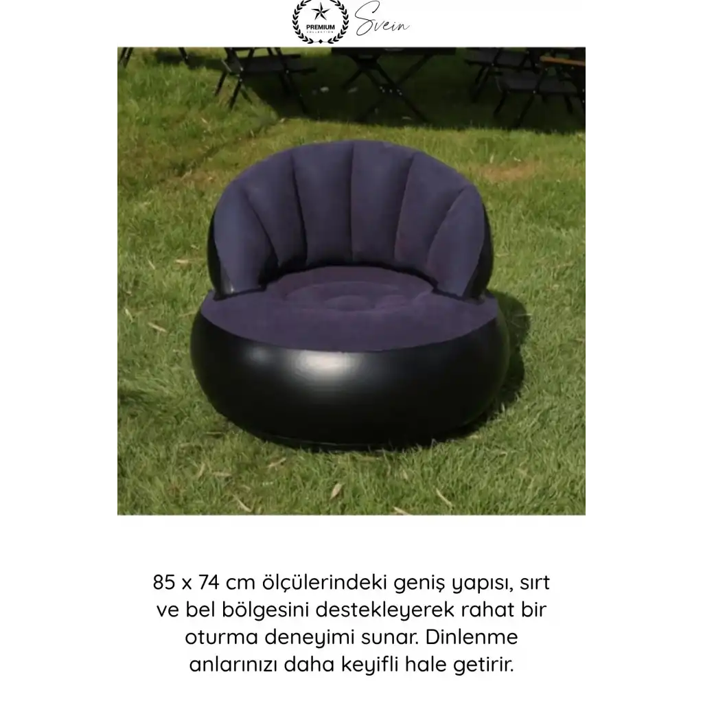 #Koltuk Şişme Tekli Koltuk Kadife Dokulu Ergonomik Konforlu Katlanabilir Portatif Kamp Bahçe Balkon Teras Plaj Havuz PVC Dayanıklı Hava Sızdırmaz Oturma Minderli Misafir Dinlenme Koltuğu 85x74 cm