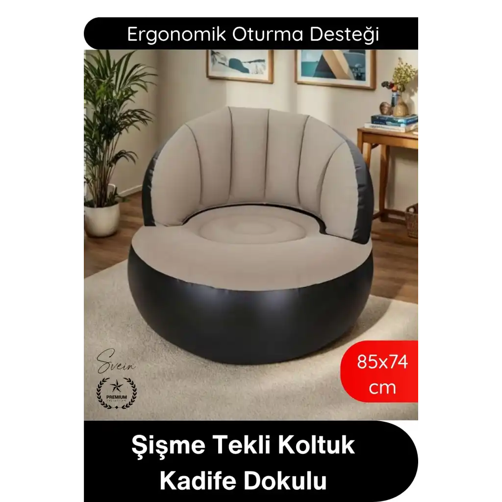 #Koltuk Şişme Tekli Koltuk Kadife Dokulu Ergonomik Konforlu Katlanabilir Portatif Kamp Bahçe Balkon Teras Plaj Havuz PVC Dayanıklı Hava Sızdırmaz Oturma Minderli Misafir Dinlenme Koltuğu 85x74 cm