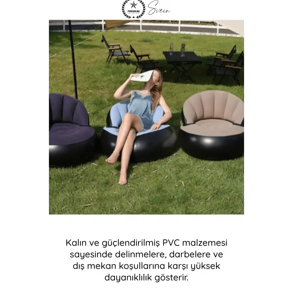 #Koltuk Şişme Tekli Koltuk Kadife Dokulu Ergonomik Konforlu Katlanabilir Portatif Kamp Bahçe Balkon Teras Plaj Havuz PVC Dayanıklı Hava Sızdırmaz Oturma Minderli Misafir Dinlenme Koltuğu 85x74 cm