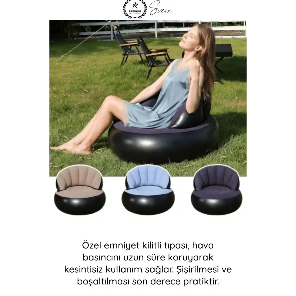 #Koltuk Şişme Tekli Koltuk Kadife Dokulu Ergonomik Konforlu Katlanabilir Portatif Kamp Bahçe Balkon Teras Plaj Havuz PVC Dayanıklı Hava Sızdırmaz Oturma Minderli Misafir Dinlenme Koltuğu 85x74 cm