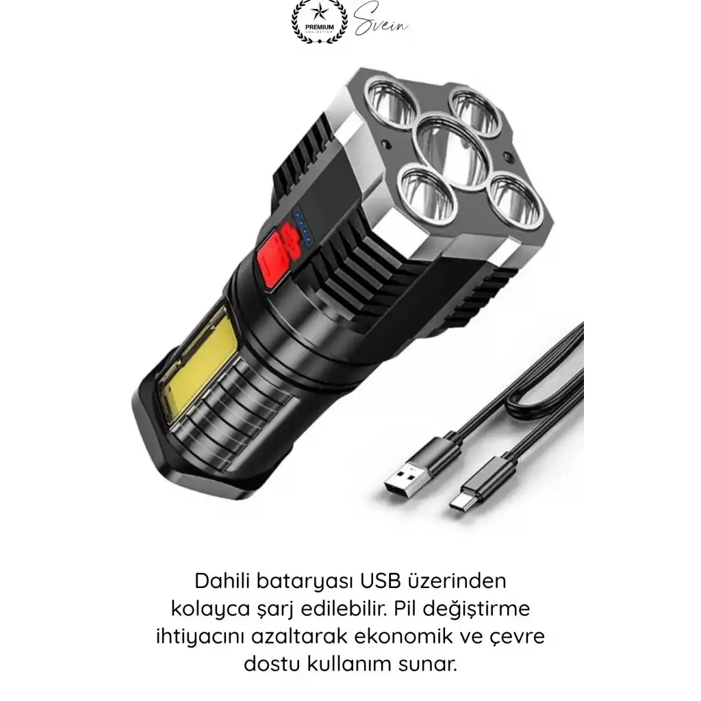 #ElFeneri El Feneri Ultra Parlak COB LED Multi USB Şarjlı 4 Modlu Şarj Göstergeli Kamp Piknik Işıldak Acil Durum SOS Yan Panel Güçlü Aydınlatma Taşınabilir Ergonomik Dayanıklı Projektör