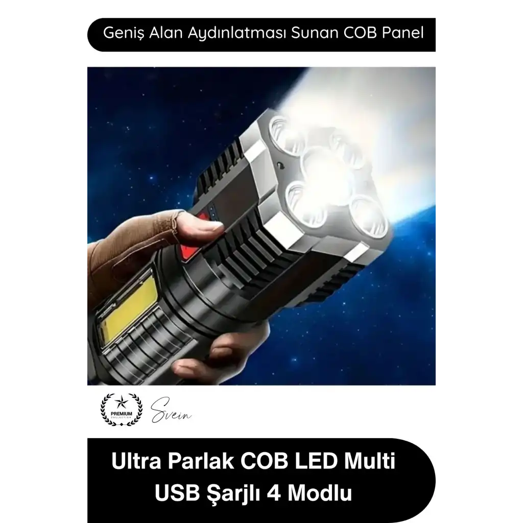 #ElFeneri El Feneri Ultra Parlak COB LED Multi USB Şarjlı 4 Modlu Şarj Göstergeli Kamp Piknik Işıldak Acil Durum SOS Yan Panel Güçlü Aydınlatma Taşınabilir Ergonomik Dayanıklı Projektör