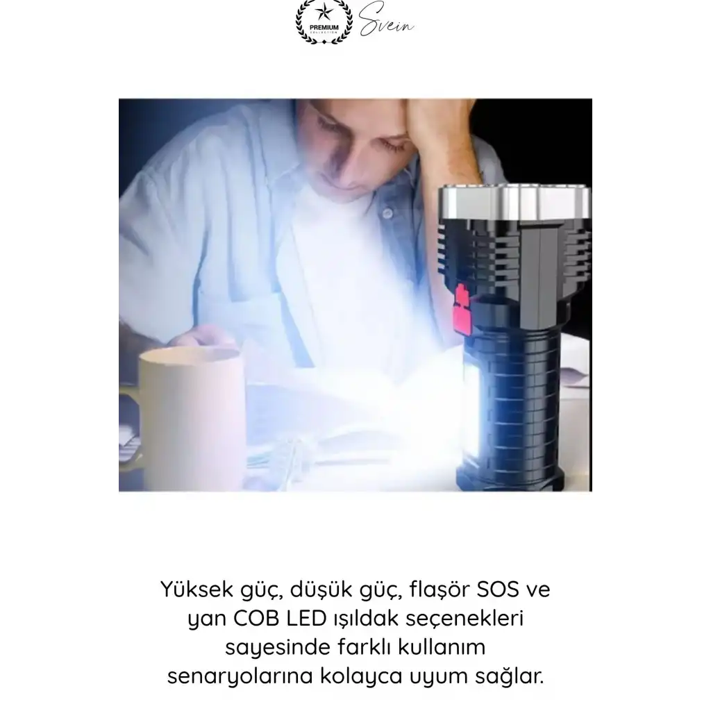 #ElFeneri El Feneri Ultra Parlak COB LED Multi USB Şarjlı 4 Modlu Şarj Göstergeli Kamp Piknik Işıldak Acil Durum SOS Yan Panel Güçlü Aydınlatma Taşınabilir Ergonomik Dayanıklı Projektör