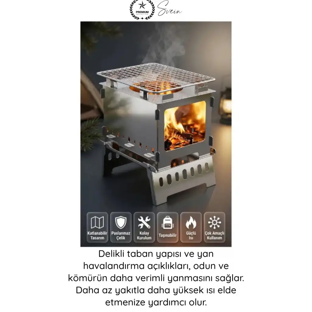 #KampOcağı Ateş Çukuru Paslanmaz Çelik Kamp Ocağı Katlanır Taşınabilir Outdoor Izgara Bushcraft Piknik Barbekü Sobası Demonte Kompakt Portatif Rüzgar Korumalı Odun Yakma Ünitesi Taşıma Çantalı