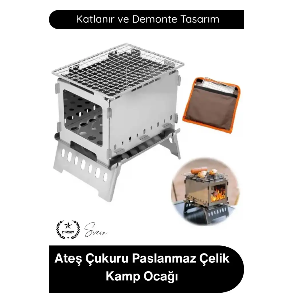 #KampOcağı Ateş Çukuru Paslanmaz Çelik Kamp Ocağı Katlanır Taşınabilir Outdoor Izgara Bushcraft Piknik Barbekü Sobası Demonte Kompakt Portatif Rüzgar Korumalı Odun Yakma Ünitesi Taşıma Çantalı
