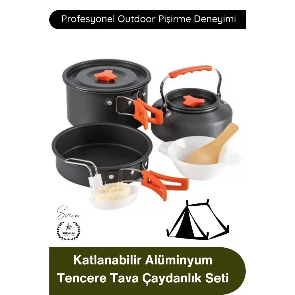 #PişirmeSeti Kamp Seti Katlanabilir Alüminyum Tencere Tava Çaydanlık Outdoor Piknik Trekking Dağcılık Isı İletkenliği Yüksek Hafif Dayanıklı İç İçe Geçebilir Profesyonel Pişirme Takımı 3lü