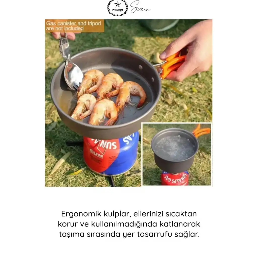 #PişirmeSeti Kamp Seti Katlanabilir Alüminyum Tencere Tava Çaydanlık Outdoor Piknik Trekking Dağcılık Isı İletkenliği Yüksek Hafif Dayanıklı İç İçe Geçebilir Profesyonel Pişirme Takımı 3lü