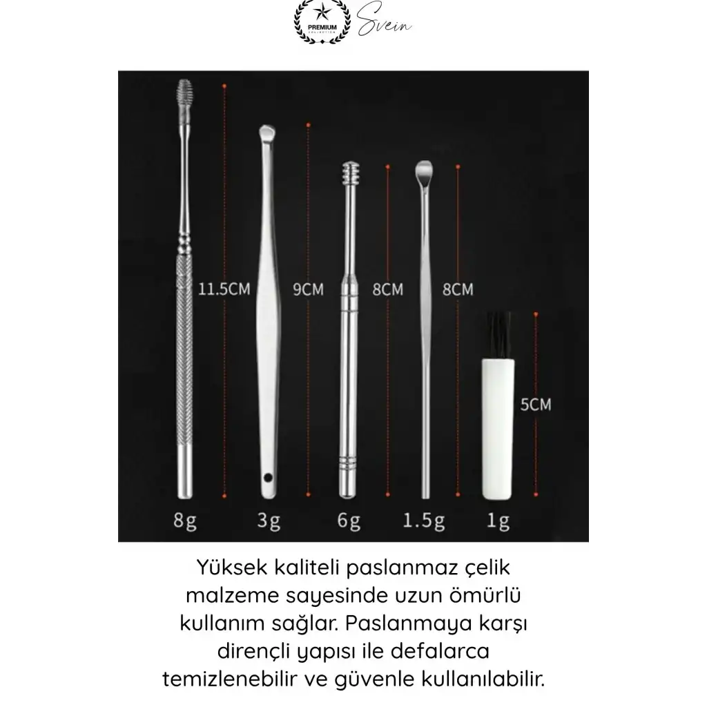 #KulakBakım Kulak Temizleyici Seti 6 Parça Paslanmaz Çelik Kulak Bakım Aparatı Metal Kir Temizleme Kiti Ergonomik Kaymaz Saplı Hijyenik Sterilize Edilebilir Taşıma Kutulu Profesyonel Kulak Kaşığı