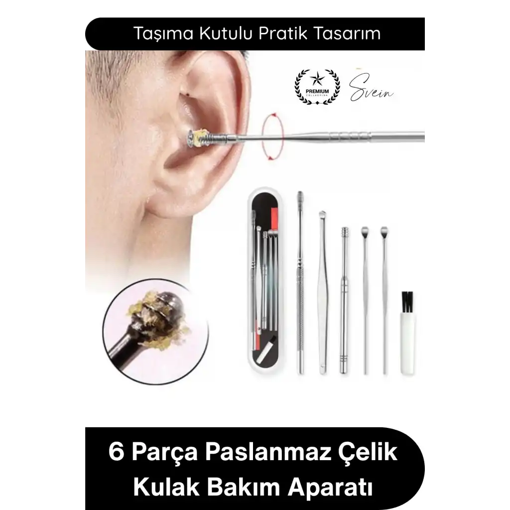 #KulakBakım Kulak Temizleyici Seti 6 Parça Paslanmaz Çelik Kulak Bakım Aparatı Metal Kir Temizleme Kiti Ergonomik Kaymaz Saplı Hijyenik Sterilize Edilebilir Taşıma Kutulu Profesyonel Kulak Kaşığı