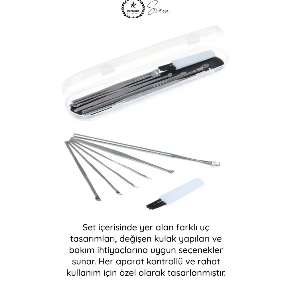 #KulakBakım Kulak Temizleyici Seti 6 Parça Paslanmaz Çelik Kulak Bakım Aparatı Metal Kir Temizleme Kiti Ergonomik Kaymaz Saplı Hijyenik Sterilize Edilebilir Taşıma Kutulu Profesyonel Kulak Kaşığı