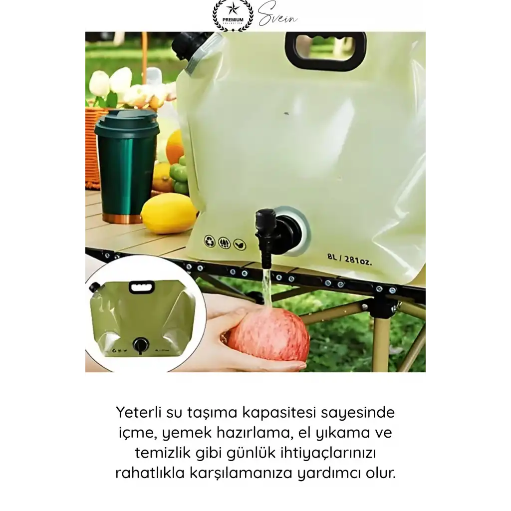#SuKabı Katlanabilir Su Kabı 8 Litre Musluklu Akordiyon Su Deposu Kamp Karavan Piknik Portatif BPA İçermeyen Taşınabilir Sızdırmaz Hijyenik Plastik Su Bidonu Outdoor Kullanım