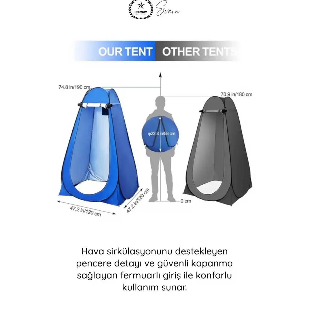 #Çadır Giyinme Çadırı Otomatik Kamp Duş Çadırı Tuvalet Kabini Pencereli Fermuarlı İç Göstermeyen Portatif Prova Kabin Deniz Pazar Fotoğrafçı Kullanımı Taşıma Çantalı 120x120x190 cm
