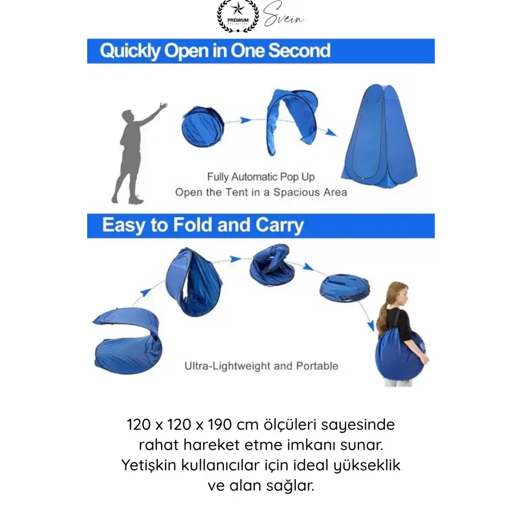 #Çadır Giyinme Çadırı Otomatik Kamp Duş Çadırı Tuvalet Kabini Pencereli Fermuarlı İç Göstermeyen Portatif Prova Kabin Deniz Pazar Fotoğrafçı Kullanımı Taşıma Çantalı 120x120x190 cm