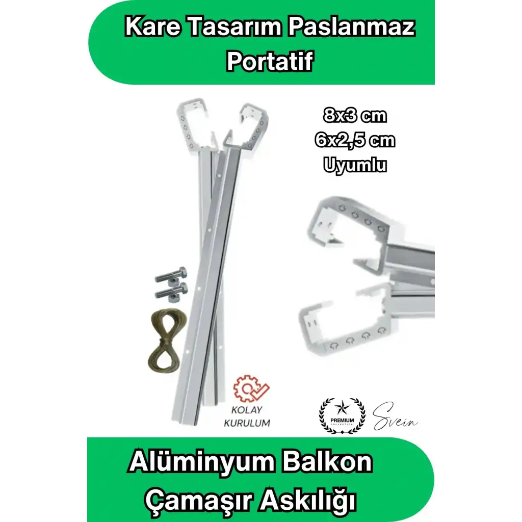 8x3 ve 6x2.5 cm Uyumlu Alüminyum Balkon Çamaşır Askılığı Takılabilir Küpeşte Kurutmalık Kare Boru Uyumlu Paslanmaz Metalik Hafif Dayanıklı 15 Kg Kapasiteli Pratik Montajlı İpli Ev Dış Mekan Askısı