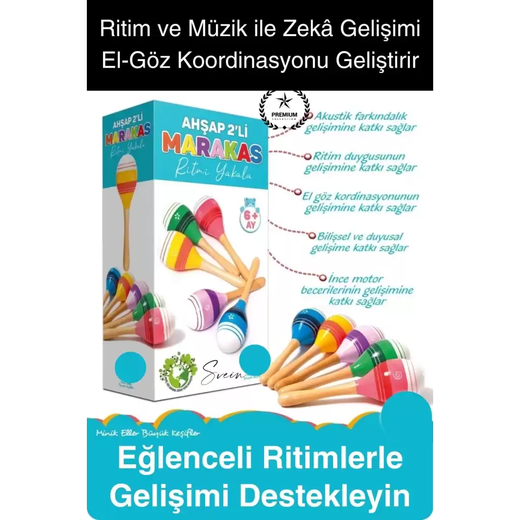 Ahşap 2li Marakas Seti Ritmi Yakala Müzik Aleti Çocuk Bebek Sesli Çın Çın Davul Çıngırak Vurmalı