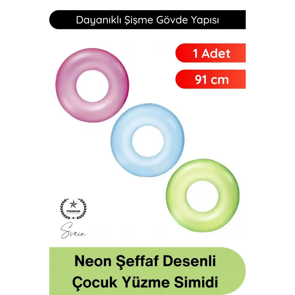 #CanSimidi Neon Şeffaf Desenli Yüzme Simidi Çocuk Havuz Deniz Eğlence Şişme Dayanıklı Güvenli Yaz Tatil Plaj Su Oyuncağı 91 Cm Hafif Taşınabilir Renkli Yüzdürme Aksesuarı Konforlu Kullanım