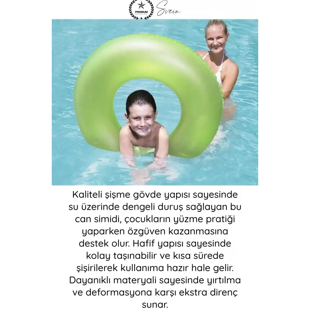 #CanSimidi Neon Şeffaf Desenli Yüzme Simidi Çocuk Havuz Deniz Eğlence Şişme Dayanıklı Güvenli Yaz Tatil Plaj Su Oyuncağı 91 Cm Hafif Taşınabilir Renkli Yüzdürme Aksesuarı Konforlu Kullanım