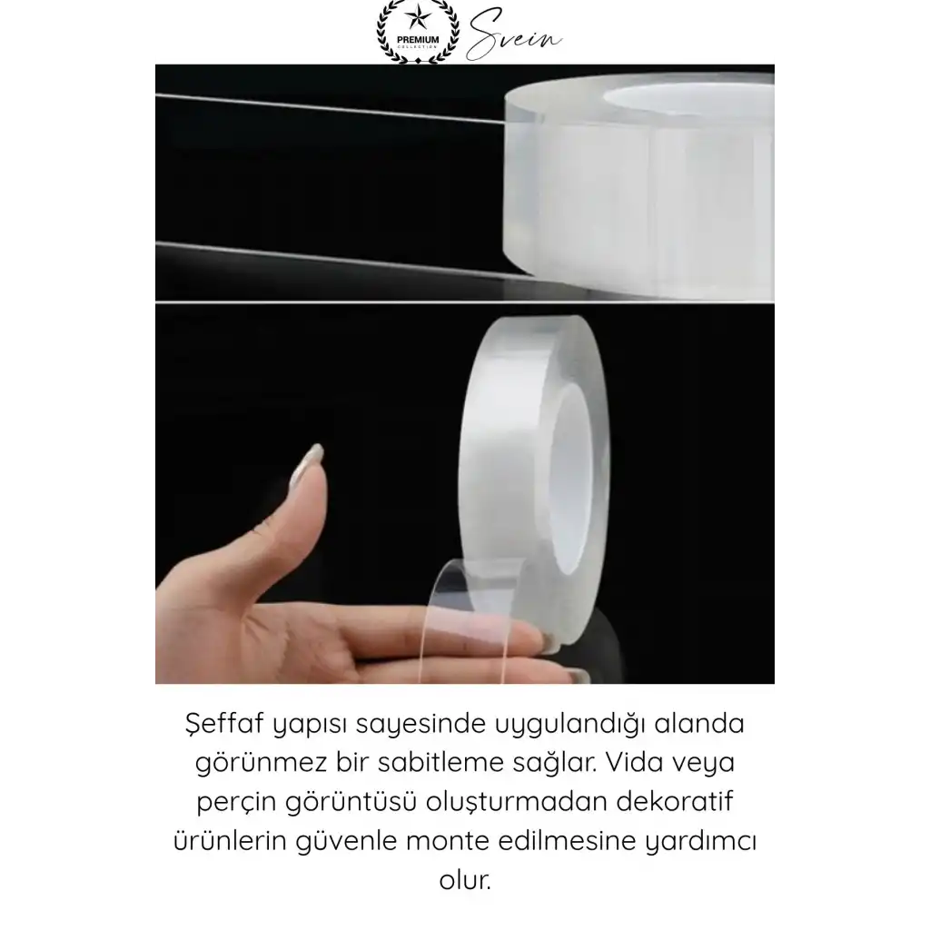 #ÇiftTaraflıBant 120 Kg Taşıma Kapasiteli Şeffaf Çift Taraflı Akrilik Montaj Bandı 24mm x 2 Metre Güçlü Yapışkan İz Bırakmayan Silikonize Sabitleme Bantı Cam Duvar Metal Plastik Ahşap Otomotiv Ayna