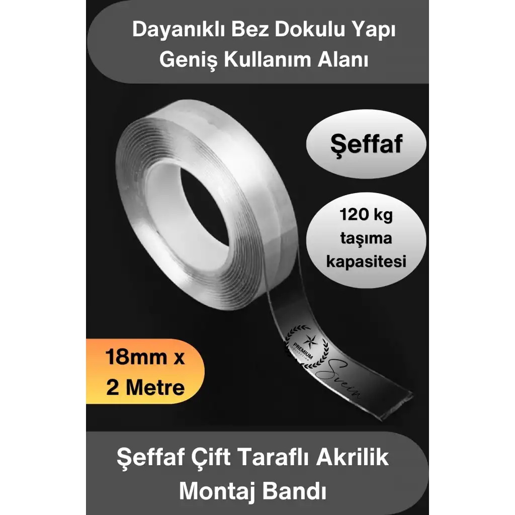 #ÇiftTaraflıBant Şeffaf Çift Taraflı Akrilik Montaj Bandı 18mm x 2 Metre Güçlü Yapışkan İz Bırakmayan Silikonize Nano Sabitleme Bandı Cam Duvar Ayna Otomotiv Çıta Logo Askılık Pano Ev Ofis Kullanımı